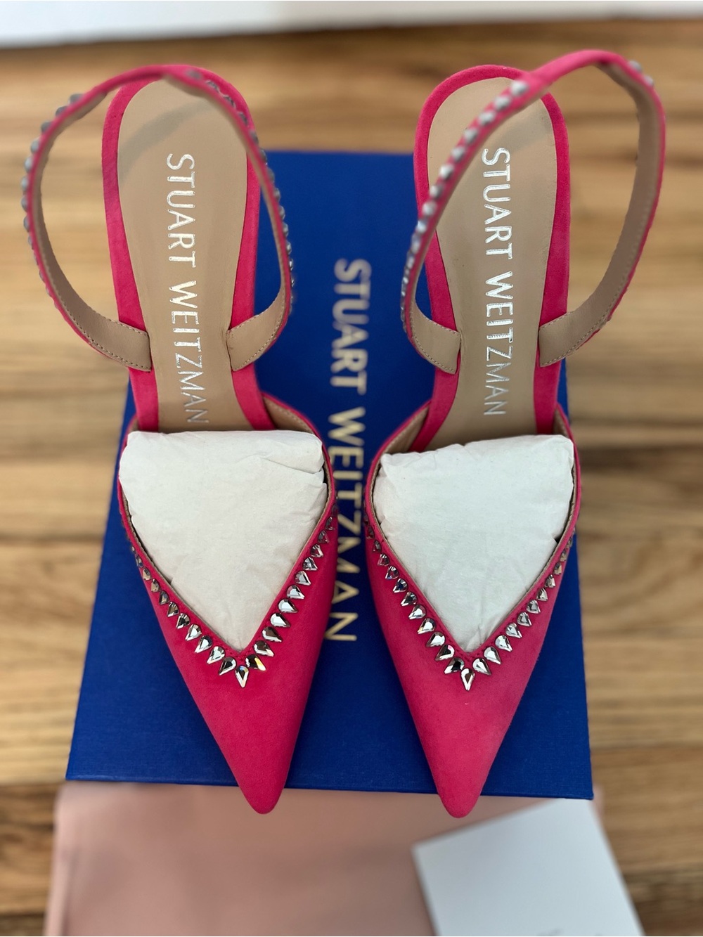 Stuart Weitzman hot pink gemcut Xcurve 100 slingback pumps NWB SZ 7 & 8.5 - Picture 2 of 10